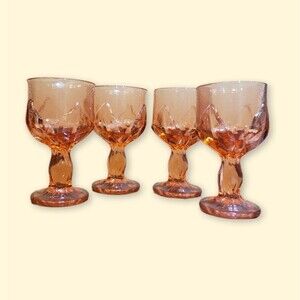 60s 70s Boho Whimsigoth Pink Heavy Glass Goblets